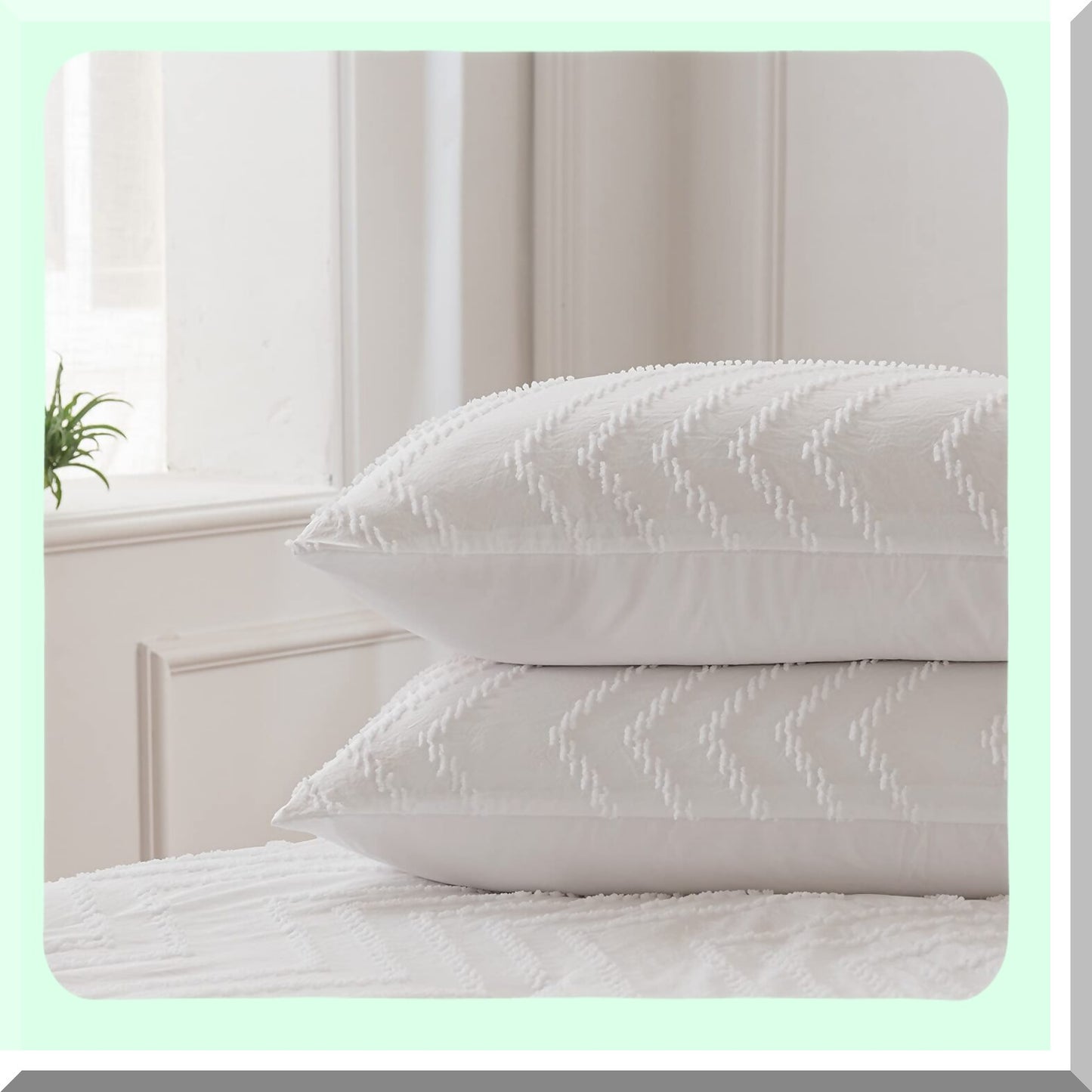 FluffyDreams Tufted Boho Comforter Set - Full Size White Bedding for Girls Boys - Lightweight All Seasons 1 Comforter 80"x90" 2 Pillowcases 20"x26"