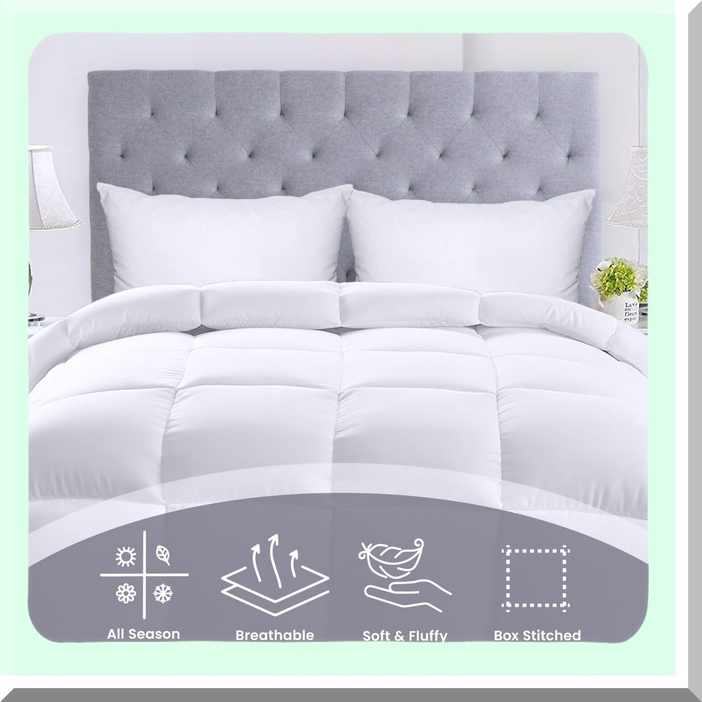 All Season Plush White Comforter - Box Stitched Siliconized Fiberfill - King/Queen Size - Cozy Bedding for Year-Round Comfort - Hypoallergenic & Soft