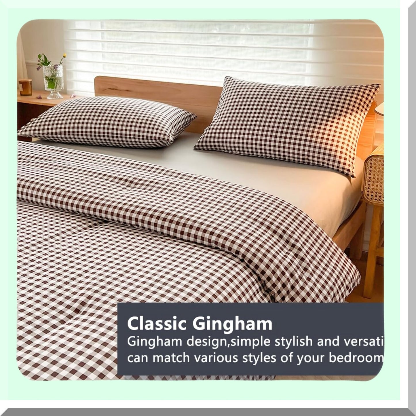 Mocha Grid Comforter Set - 3 Piece Bedding Ensemble with Dark Brown Gingham Pattern - Queen Size Comforter with 2 Pillowcases - Cozy Bedroom Decor