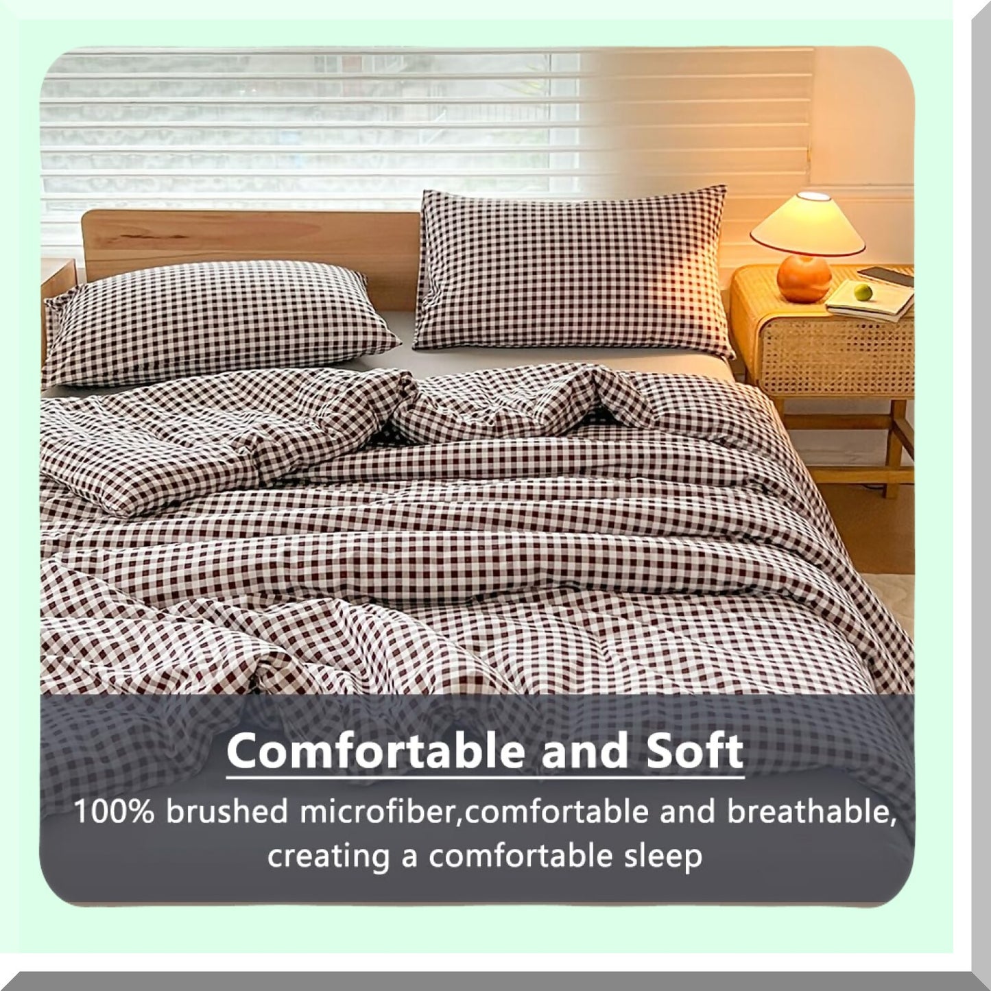 Mocha Grid Comforter Set - 3 Piece Bedding Ensemble with Dark Brown Gingham Pattern - Queen Size Comforter with 2 Pillowcases - Cozy Bedroom Decor