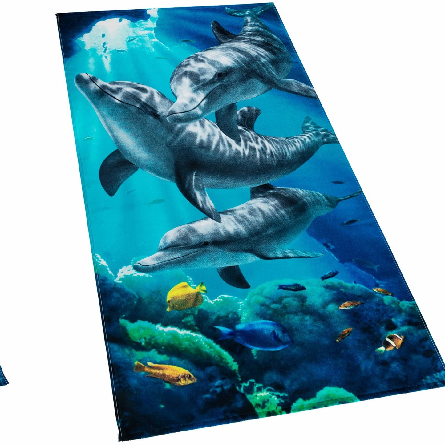 Dolphins Beach Towel 30x60 Cotton Coral Reef Fishes
