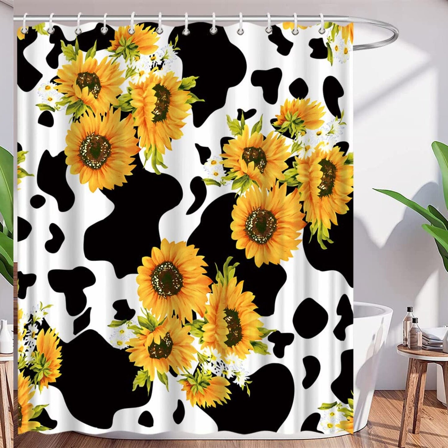 Sunflower Shower Curtain Black White Cowhide 70x70 Inch