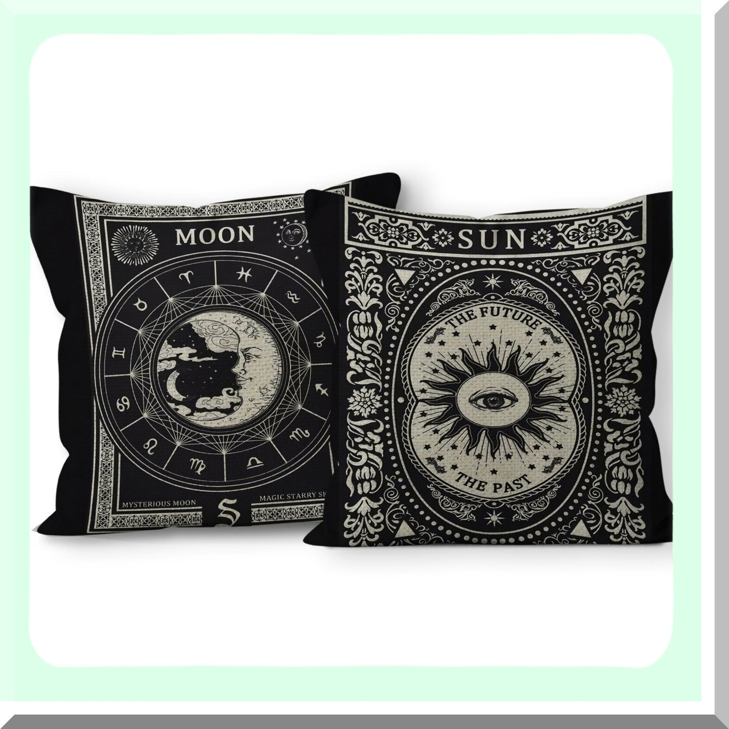 Astrology Moon Star Linen Throw Pillow Set - Tarot Lovers Gifts - Mom, Wife - Art Cushion Cover for Sofa, Couch, Bed - Girl Room, College Dorm - Daughter, Sister - 18x18 Inch - Set of 2