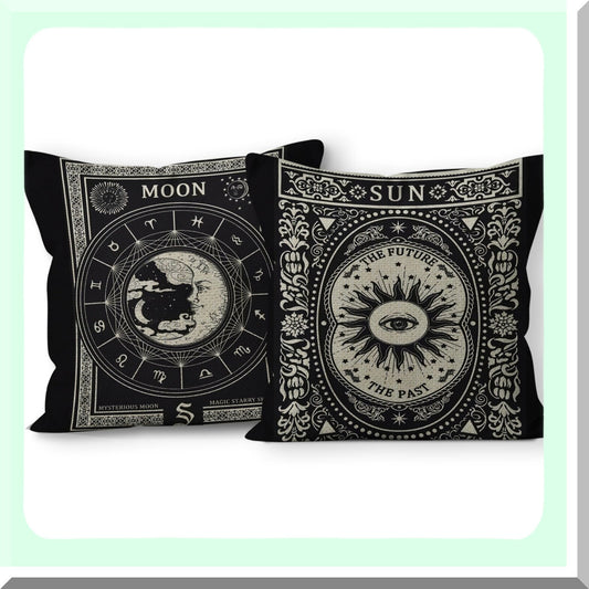 Astrology Moon Star Linen Throw Pillow Set for Tarot Lovers
