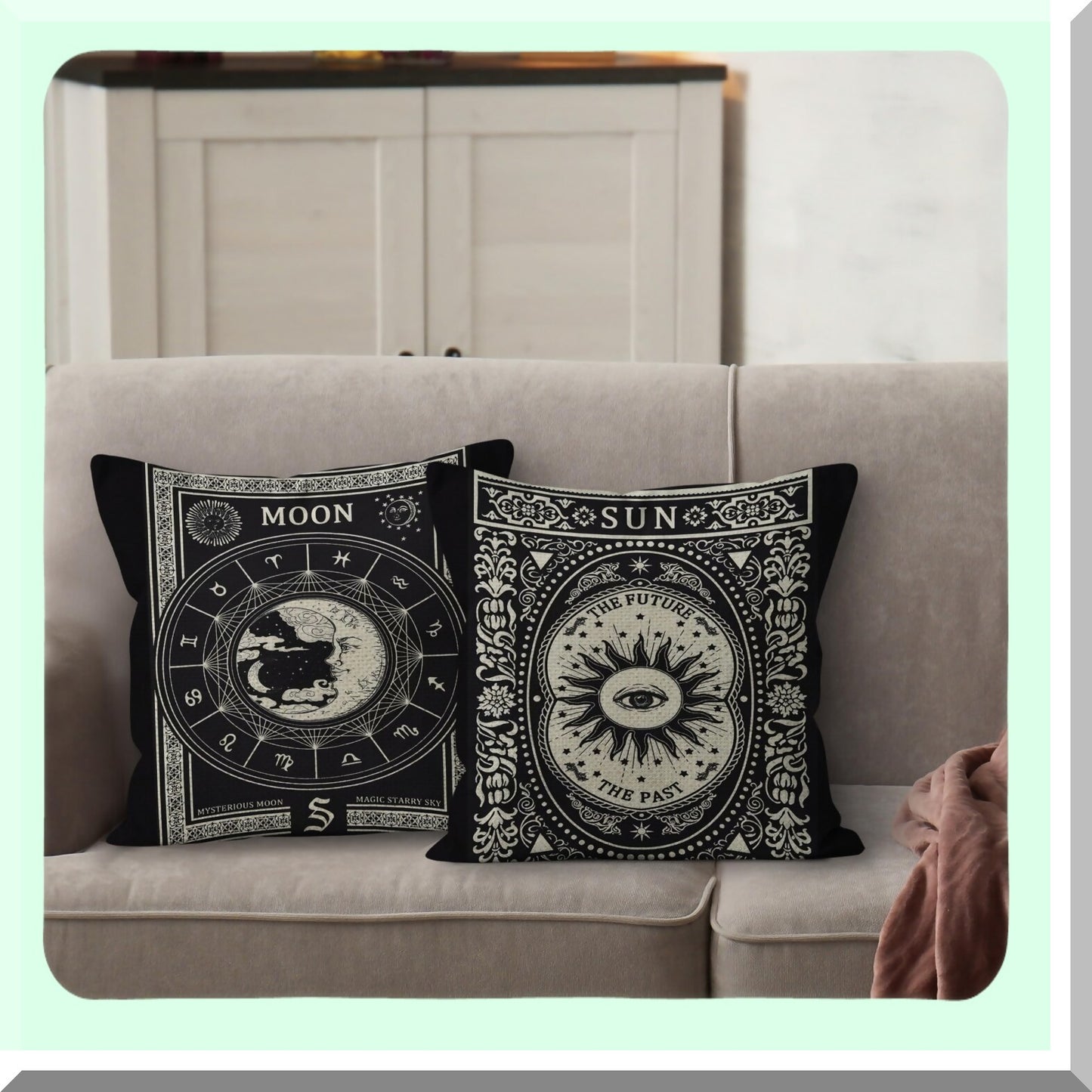 Astrology Moon Star Linen Throw Pillow Set - Tarot Lovers Gifts - Mom, Wife - Art Cushion Cover for Sofa, Couch, Bed - Girl Room, College Dorm - Daughter, Sister - 18x18 Inch - Set of 2