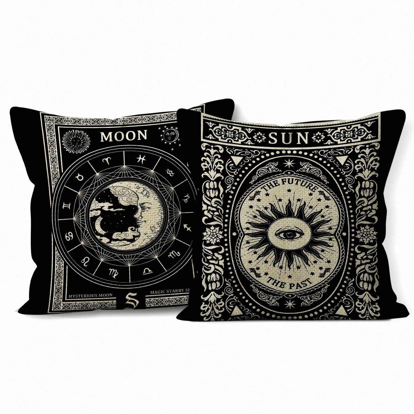 Astrology Moon Star Linen Throw Pillow Set - Tarot Lovers Gifts - Mom, Wife - Art Cushion Cover for Sofa, Couch, Bed - Girl Room, College Dorm - Daughter, Sister - 18x18 Inch - Set of 2