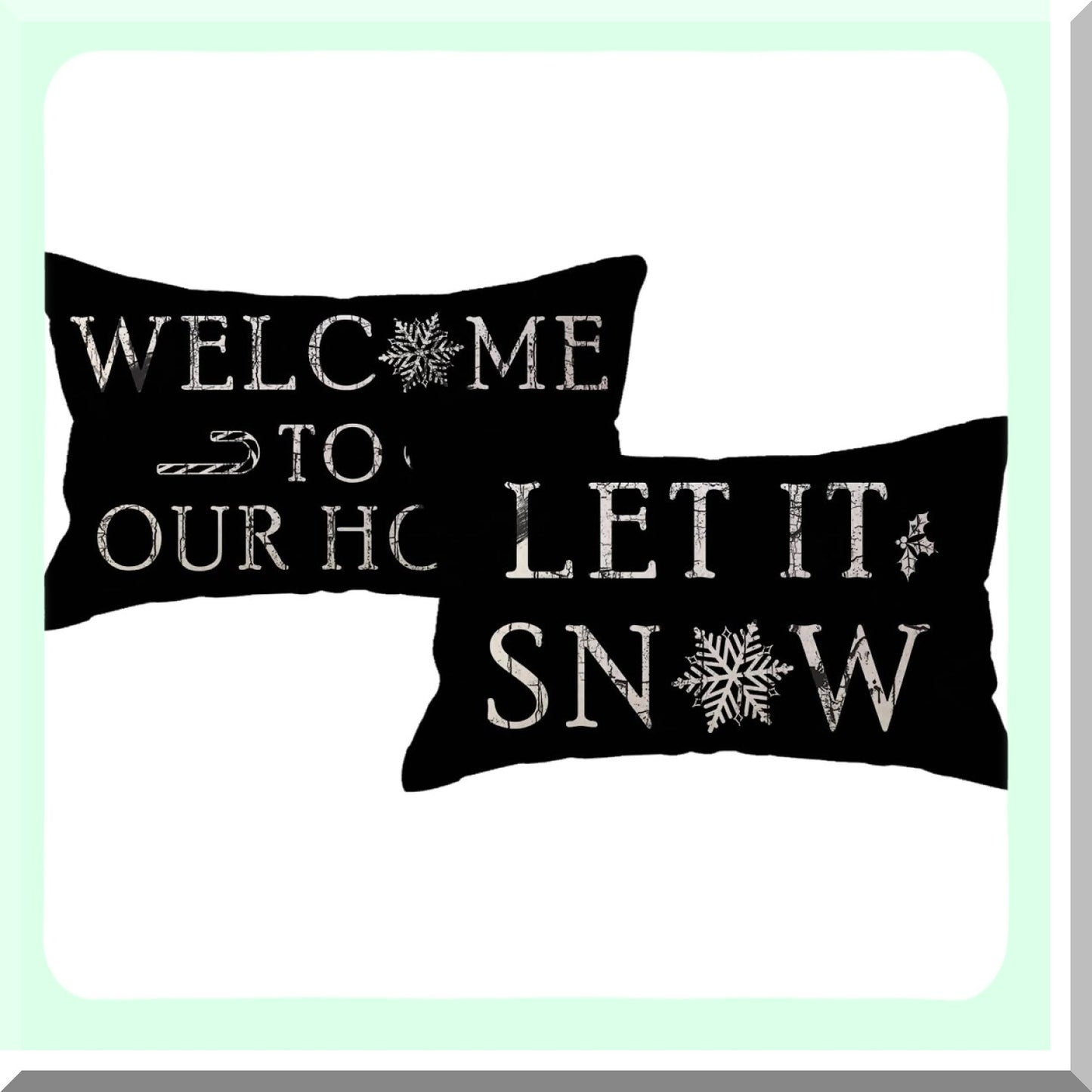 Snowy Farmhouse Winter Lumbar Pillow Covers - Set of 2 Decorative Cushion Cases for Couch/Sofa/Porch - Holiday Home Decor Welcome Throw Pillows 12x20 Black