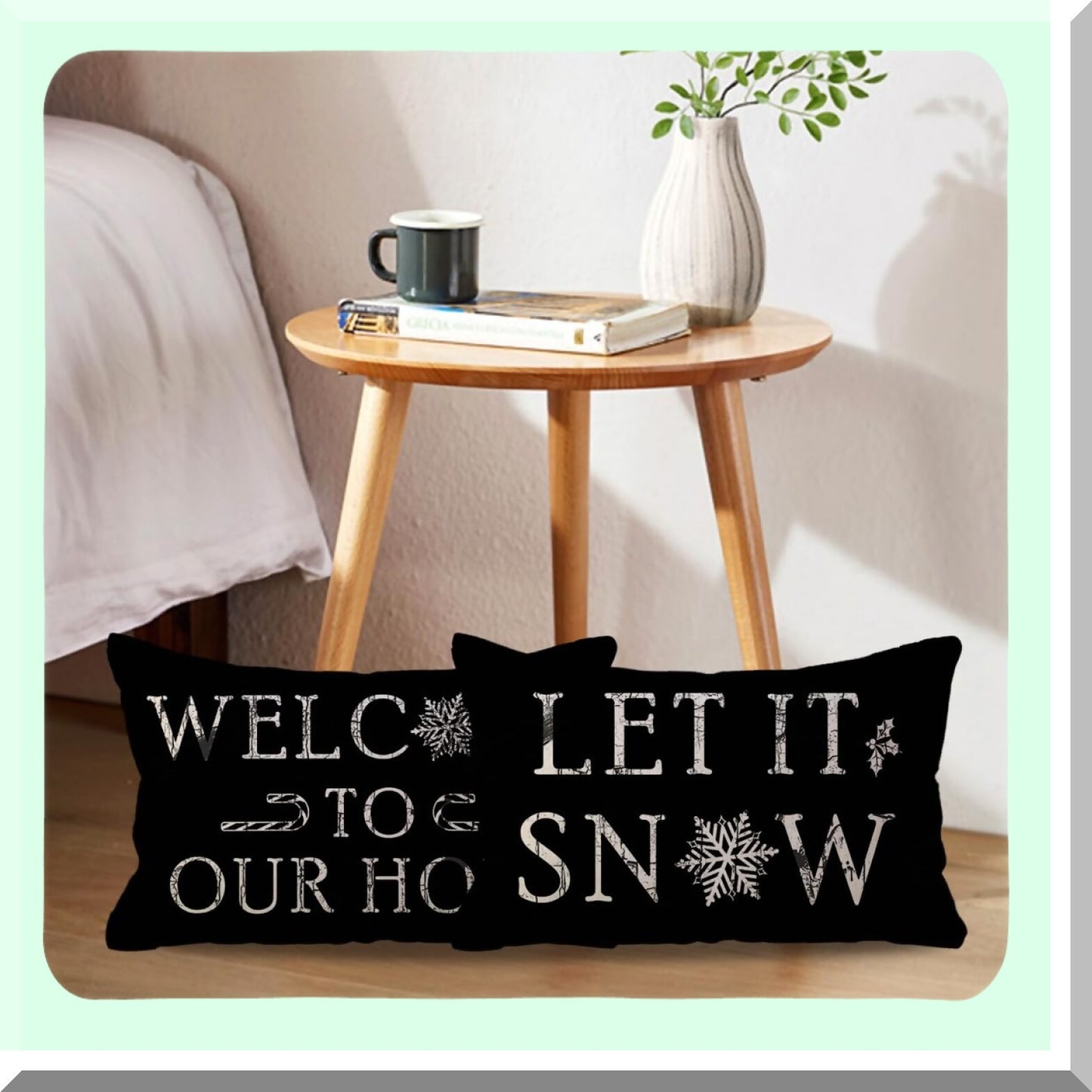 Snowy Farmhouse Winter Lumbar Pillow Covers - Set of 2 Decorative Cushion Cases for Couch/Sofa/Porch - Holiday Home Decor Welcome Throw Pillows 12x20 Black