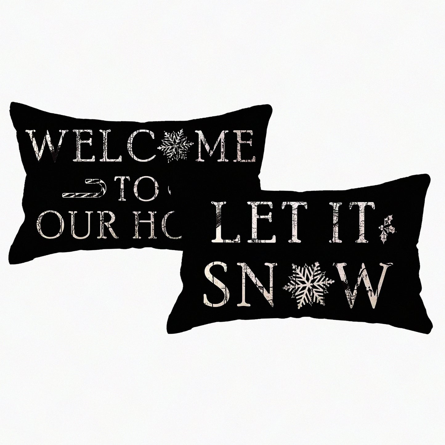 Snowy Farmhouse Winter Lumbar Pillow Covers - Set of 2 Decorative Cushion Cases for Couch/Sofa/Porch - Holiday Home Decor Welcome Throw Pillows 12x20 Black