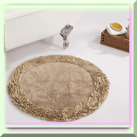 100% Cotton Shaggy Border Bath Rug 30" Round Beige