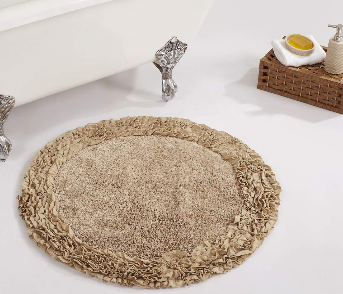 100% Cotton Shaggy Border Bath Rug 30" Round Beige