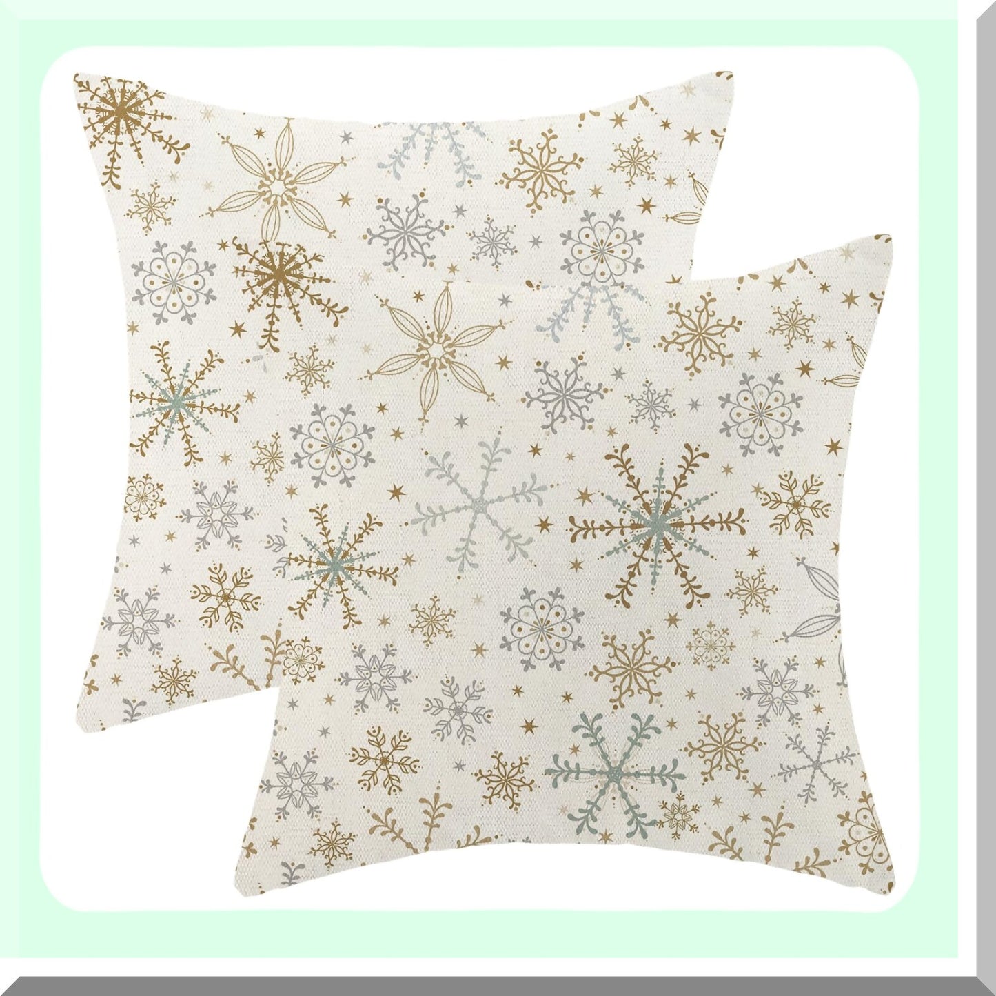 Snowflake Winter Pillow Covers Set - Gold Grey 18x18 Throw Pillows for Xmas Holiday Decorations, Linen Sofa Couch Outdoor Home Décor