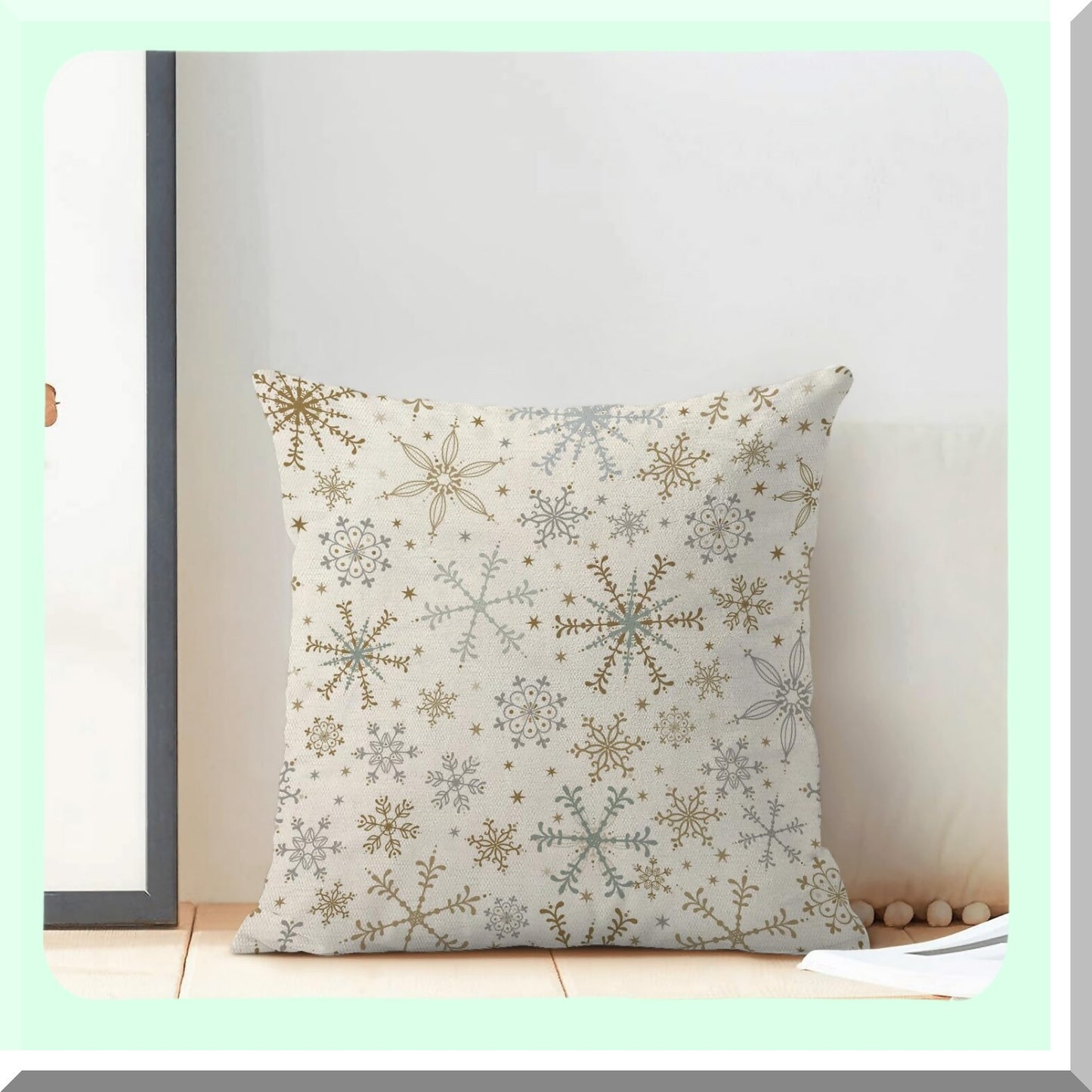 Snowflake Winter Pillow Covers Set - Gold Grey 18x18 Throw Pillows for Xmas Holiday Decorations, Linen Sofa Couch Outdoor Home Décor