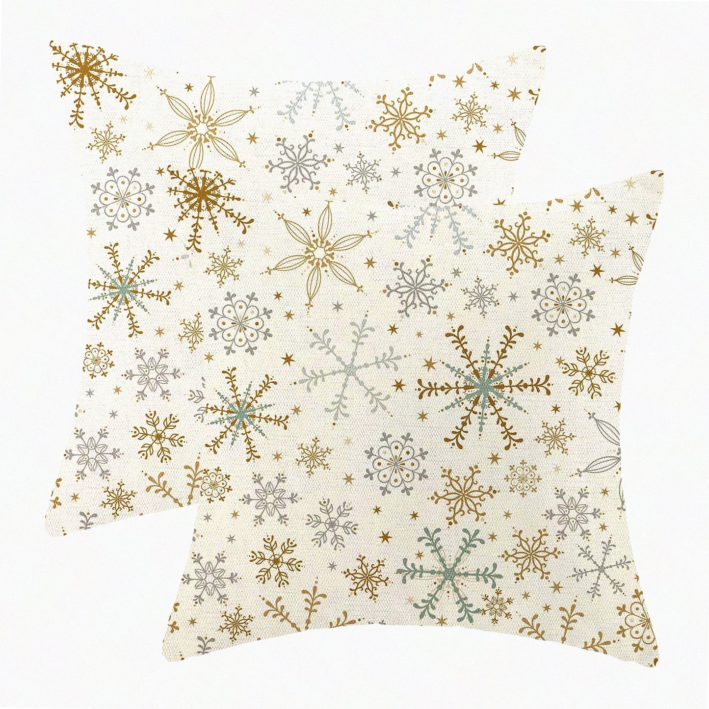 Snowflake Winter Pillow Covers Set - Gold Grey 18x18 Throw Pillows for Xmas Holiday Decorations, Linen Sofa Couch Outdoor Home Décor