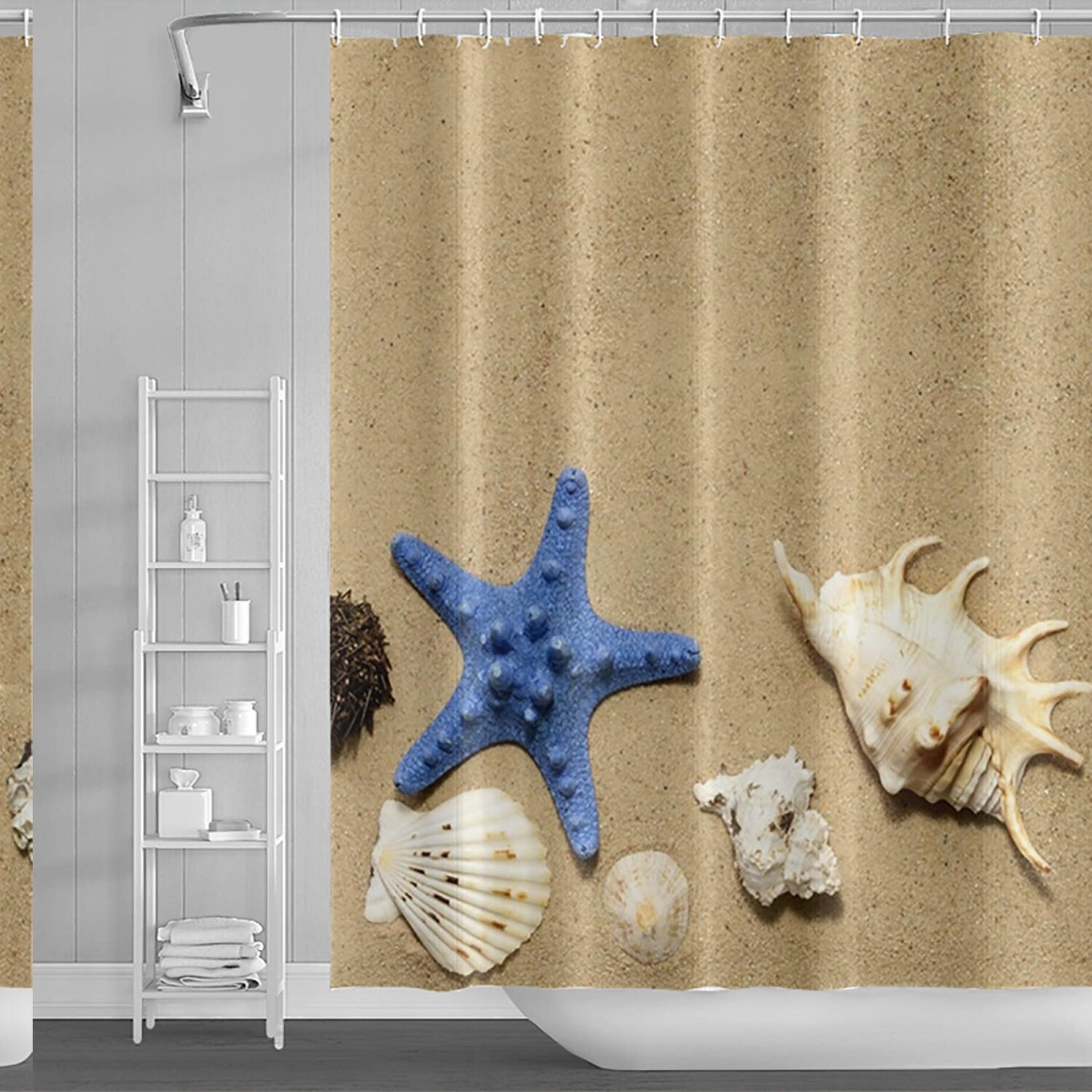 Beach Shower Curtain Nautical Starfish Waterproof Polyester 48x72in