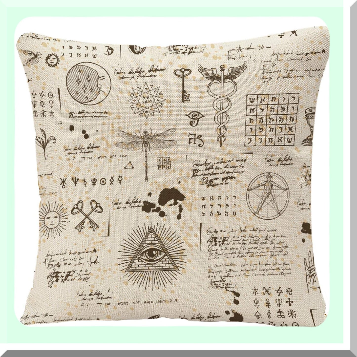 Mystic Symbols Pillow Cover - Occultism & Palmistry Decorative Pillowcase for Vintage Home Decor, Sofa & Car Indoor Use - Moon Sun Design 18x18"