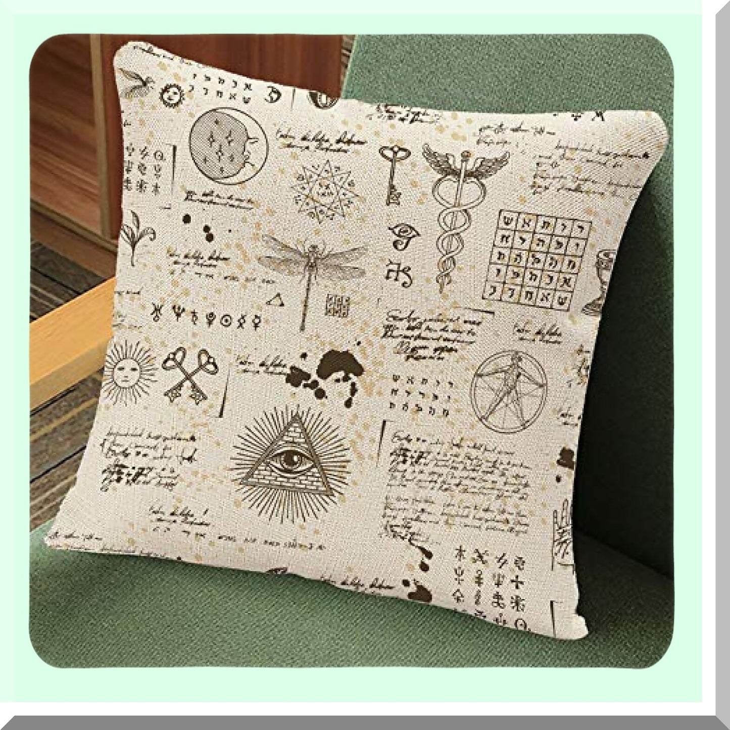 Mystic Symbols Pillow Cover - Occultism & Palmistry Decorative Pillowcase for Vintage Home Decor, Sofa & Car Indoor Use - Moon Sun Design 18x18"