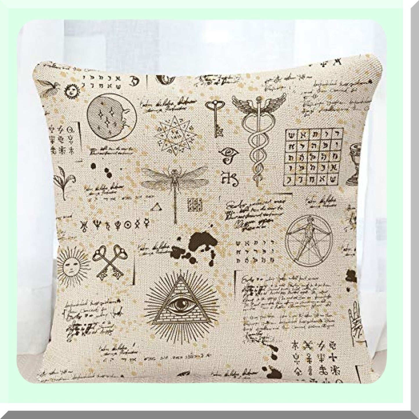 Mystic Symbols Pillow Cover - Occultism & Palmistry Decorative Pillowcase for Vintage Home Decor, Sofa & Car Indoor Use - Moon Sun Design 18x18"