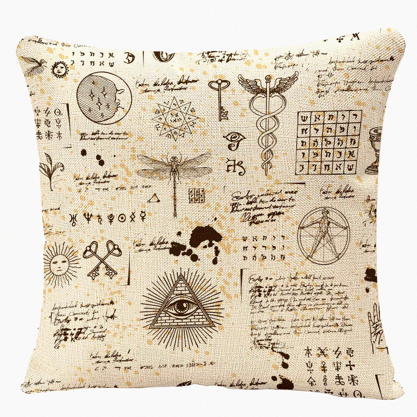 Mystic Symbols Pillow Cover - Occultism & Palmistry Decorative Pillowcase for Vintage Home Decor, Sofa & Car Indoor Use - Moon Sun Design 18x18"