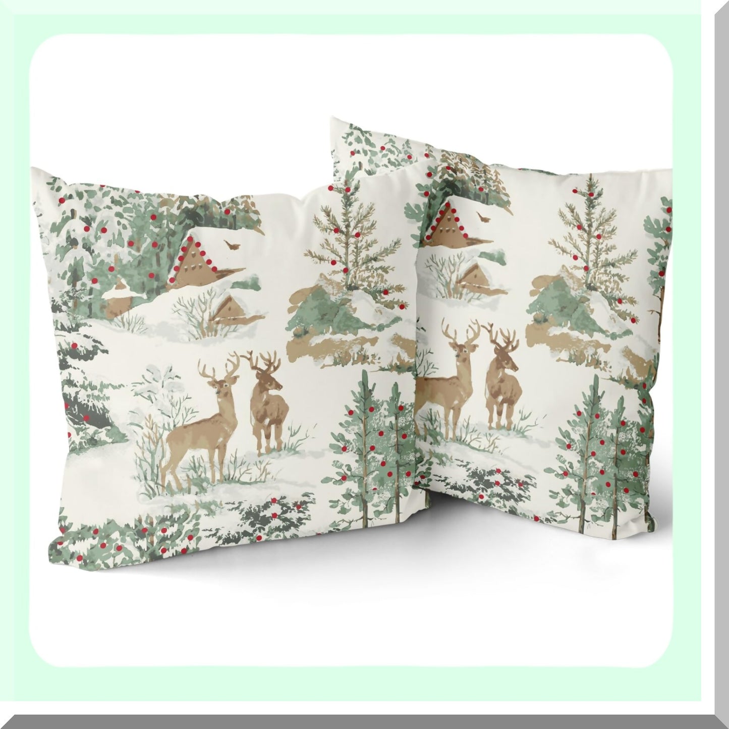 Rustic Winter Forest Pillow Covers - Set of 2 Deer Tree Cabin Aqua Print Outdoor Pillowcases - Farmhouse Decorative Cushion Case for Couch Bed - 18x18 Throw Sofa Brown Theme
