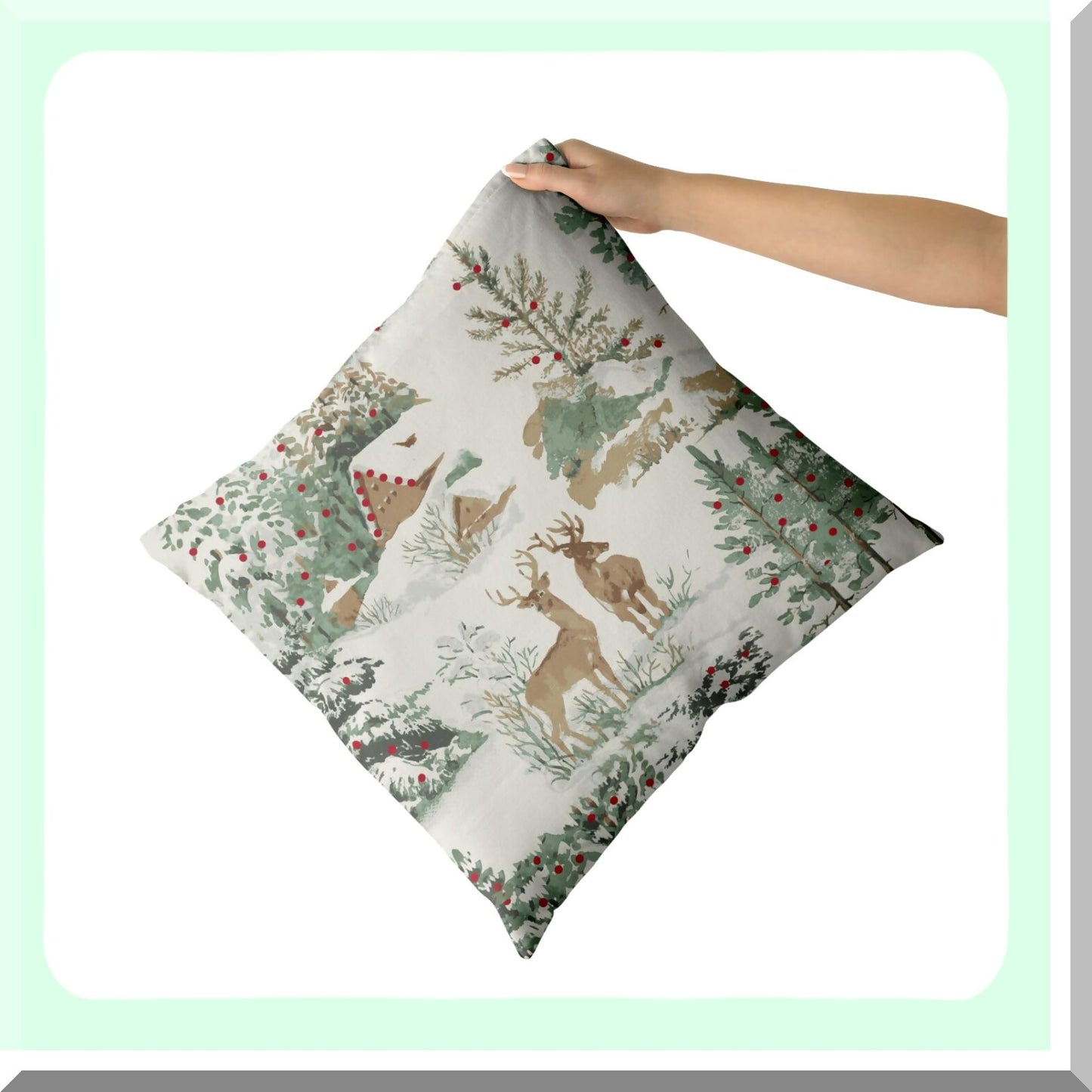 Rustic Winter Forest Pillow Covers - Set of 2 Deer Tree Cabin Aqua Print Outdoor Pillowcases - Farmhouse Decorative Cushion Case for Couch Bed - 18x18 Throw Sofa Brown Theme