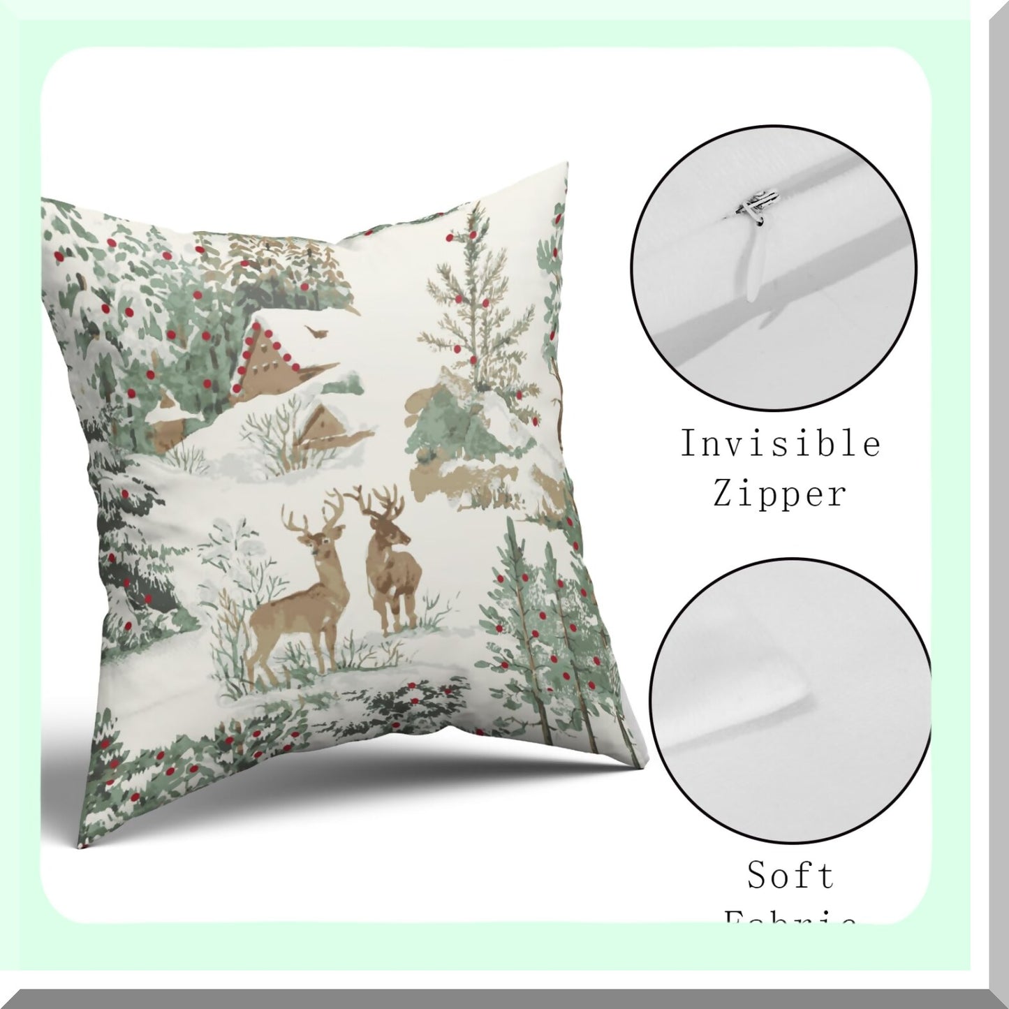 Rustic Winter Forest Pillow Covers - Set of 2 Deer Tree Cabin Aqua Print Outdoor Pillowcases - Farmhouse Decorative Cushion Case for Couch Bed - 18x18 Throw Sofa Brown Theme