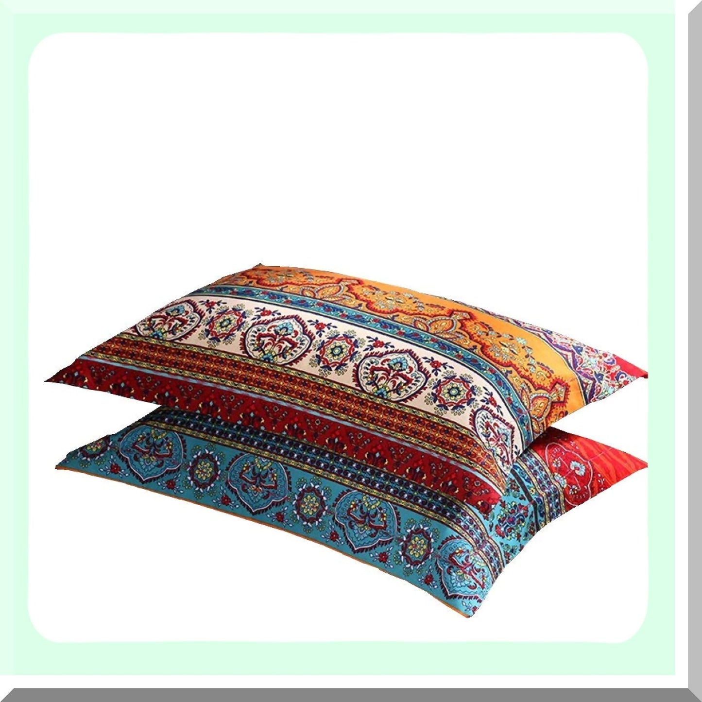 Colorful Bohemian Striped Cotton Pillowshams Set - 2 Piece Brushed Pillow Covers - Boho Pillow Protectors - 20" x 36" Pattern# 1