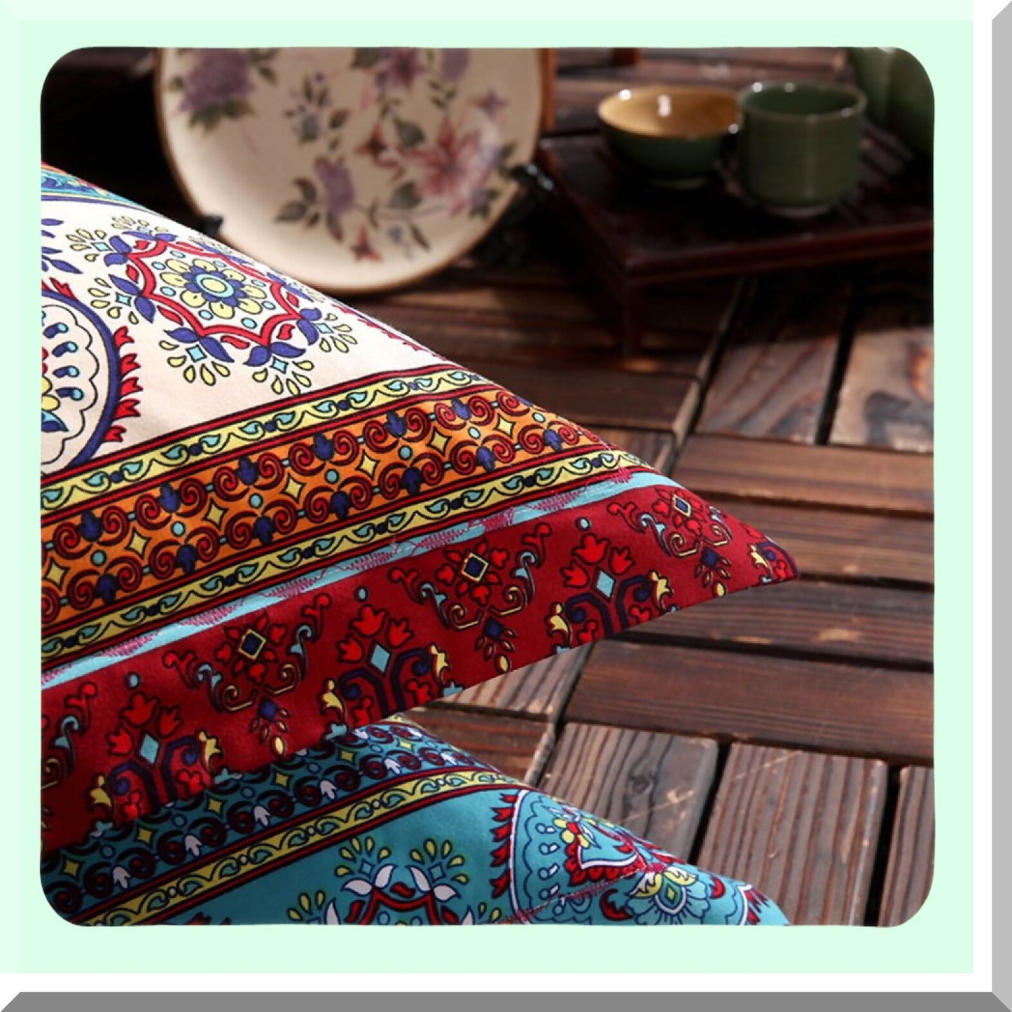 Colorful Bohemian Striped Cotton Pillowshams Set - 2 Piece Brushed Pillow Covers - Boho Pillow Protectors - 20" x 36" Pattern# 1