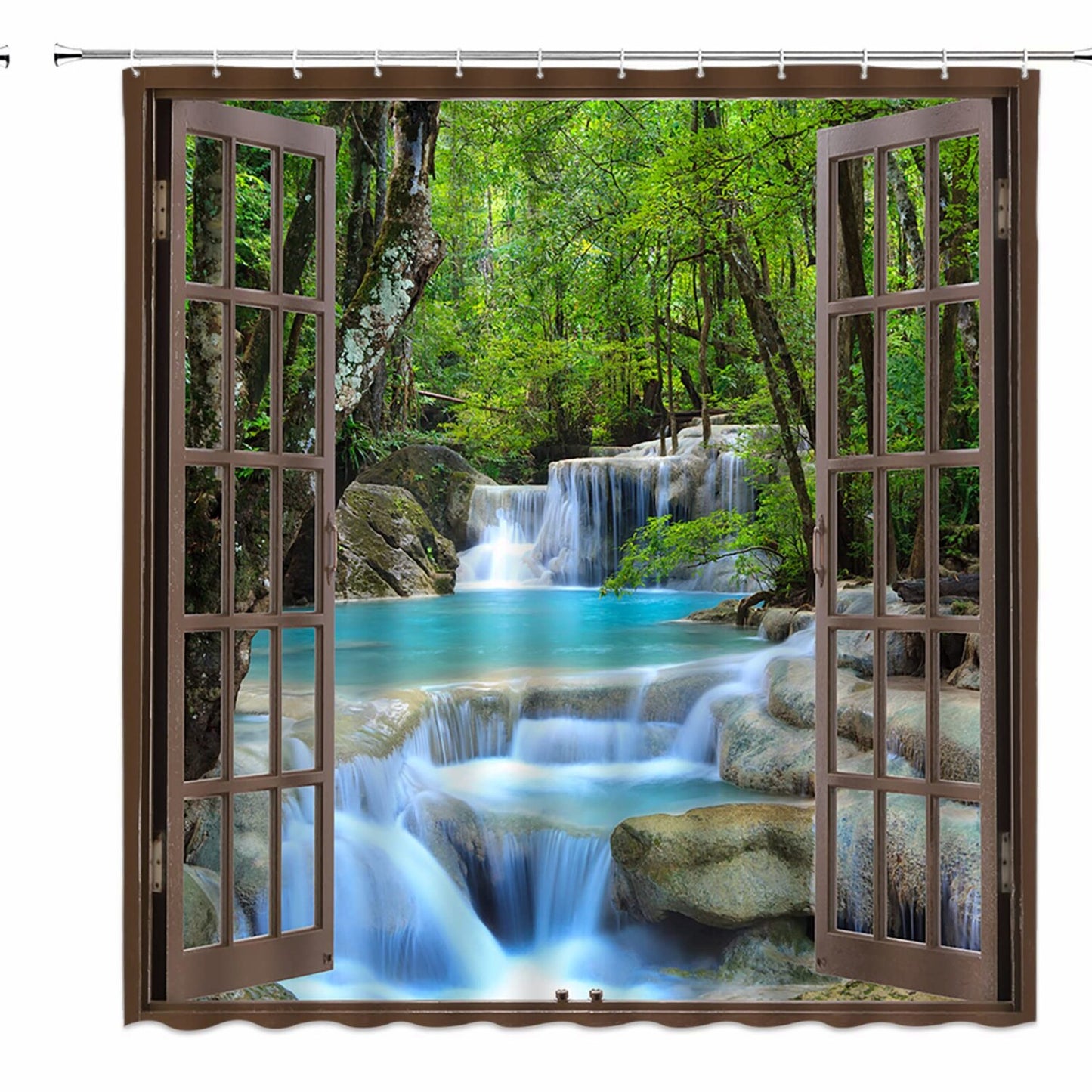Waterfall Shower Curtain Nature Scenery 70x70 inches
