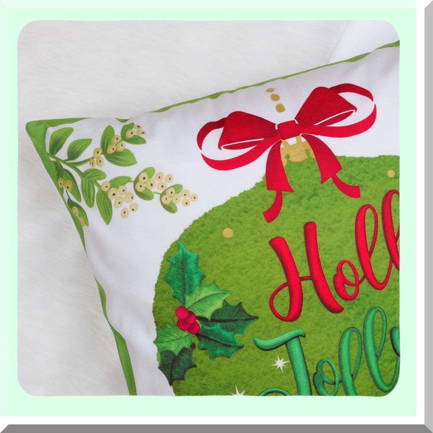 Holly Jolly Green Holiday Pillow Covers - Set of 4 Decorative Sofa Bed Cushion Cases 18x18 Inch - Merry Home Decor for Couch