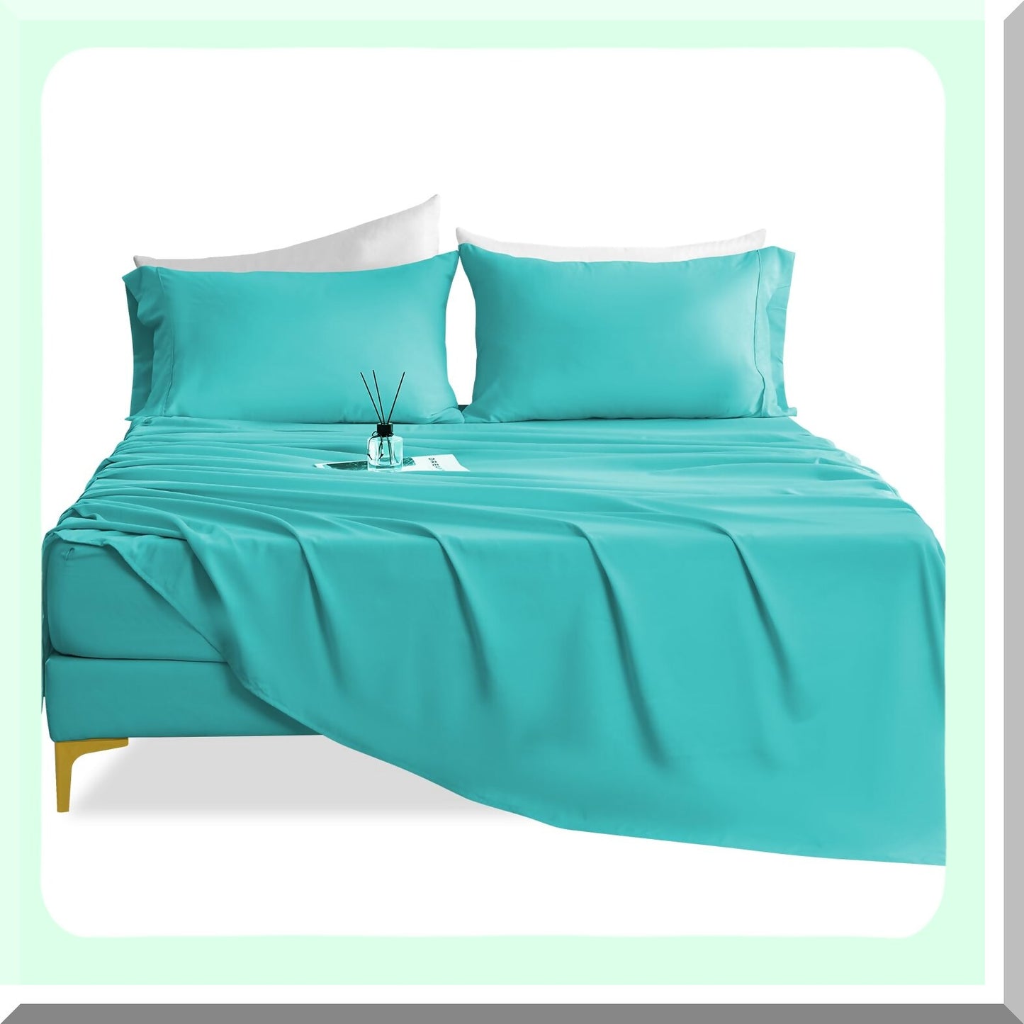 Cooling Comfort Queen Sheet Set - Silky Soft Luxury 4 Piece Bedding Set for Queen Size Bed, Breathable & Wrinkle Free, Turquoise - 16" Deep Pocket