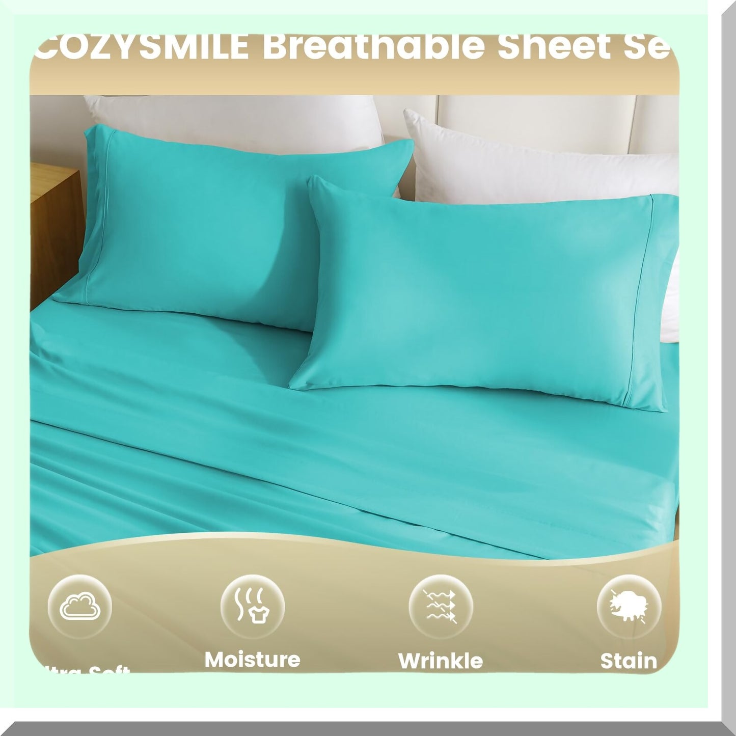 Cooling Comfort Queen Sheet Set - Silky Soft Luxury 4 Piece Bedding Set for Queen Size Bed, Breathable & Wrinkle Free, Turquoise - 16" Deep Pocket