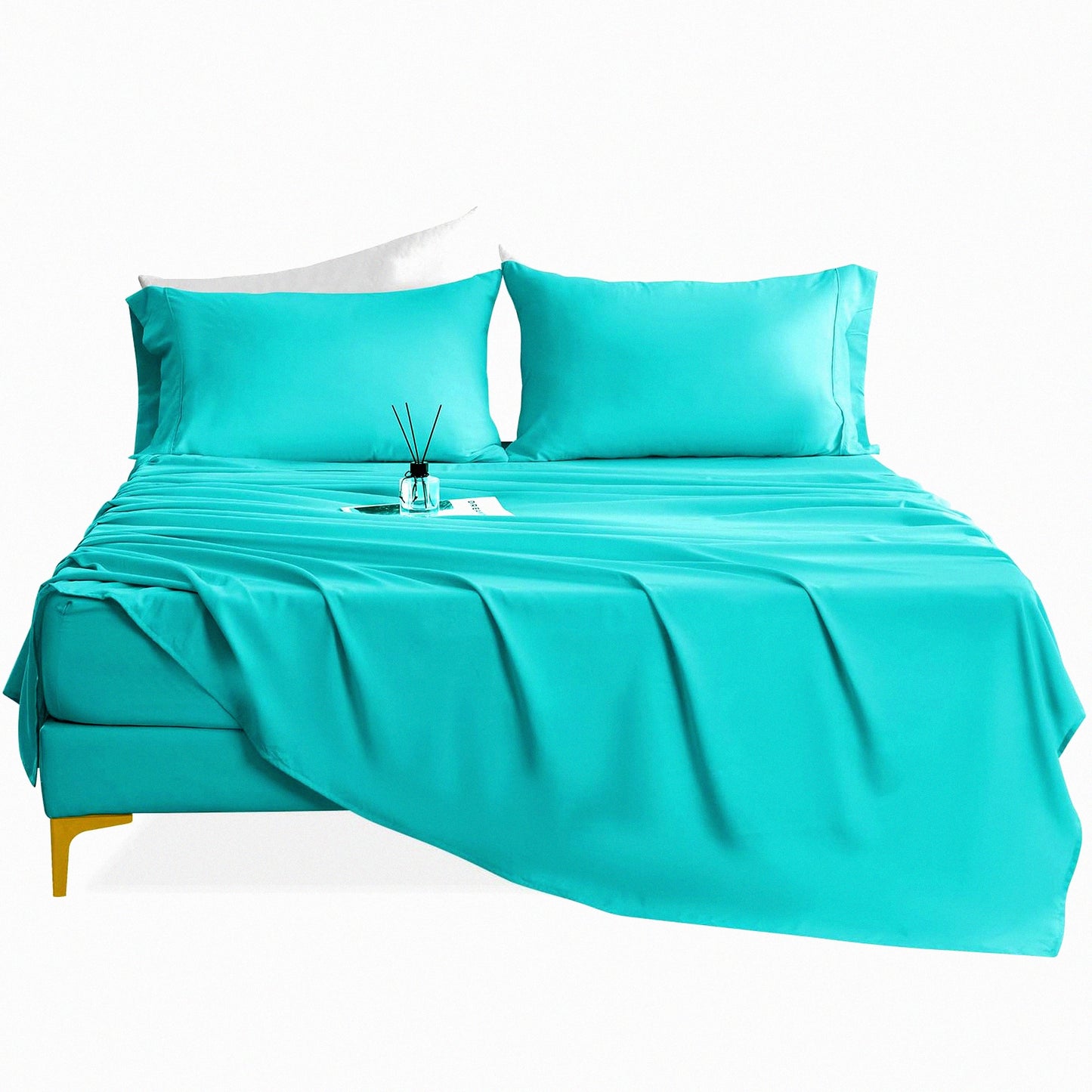 Cooling Comfort Queen Sheet Set - Silky Soft Luxury 4 Piece Bedding Set for Queen Size Bed, Breathable & Wrinkle Free, Turquoise - 16" Deep Pocket