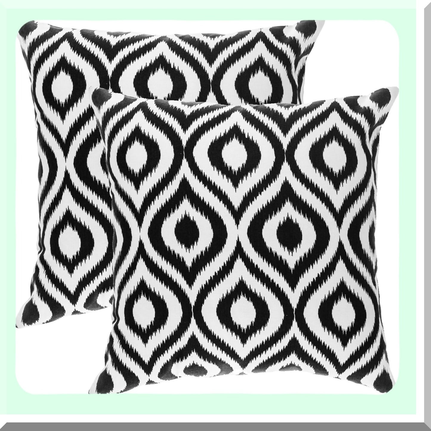 Black Ikat Ogee Cotton Throw Pillow Covers - Set of 2, 20x20 Inches - Decorative Accent Pillows for Home Décor - Boho Chic Cushion Cases