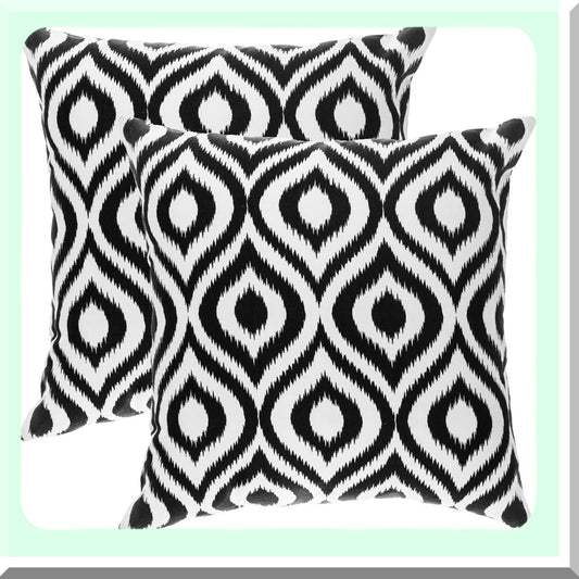 Black Ikat Ogee Cotton Pillow Covers Set of 2