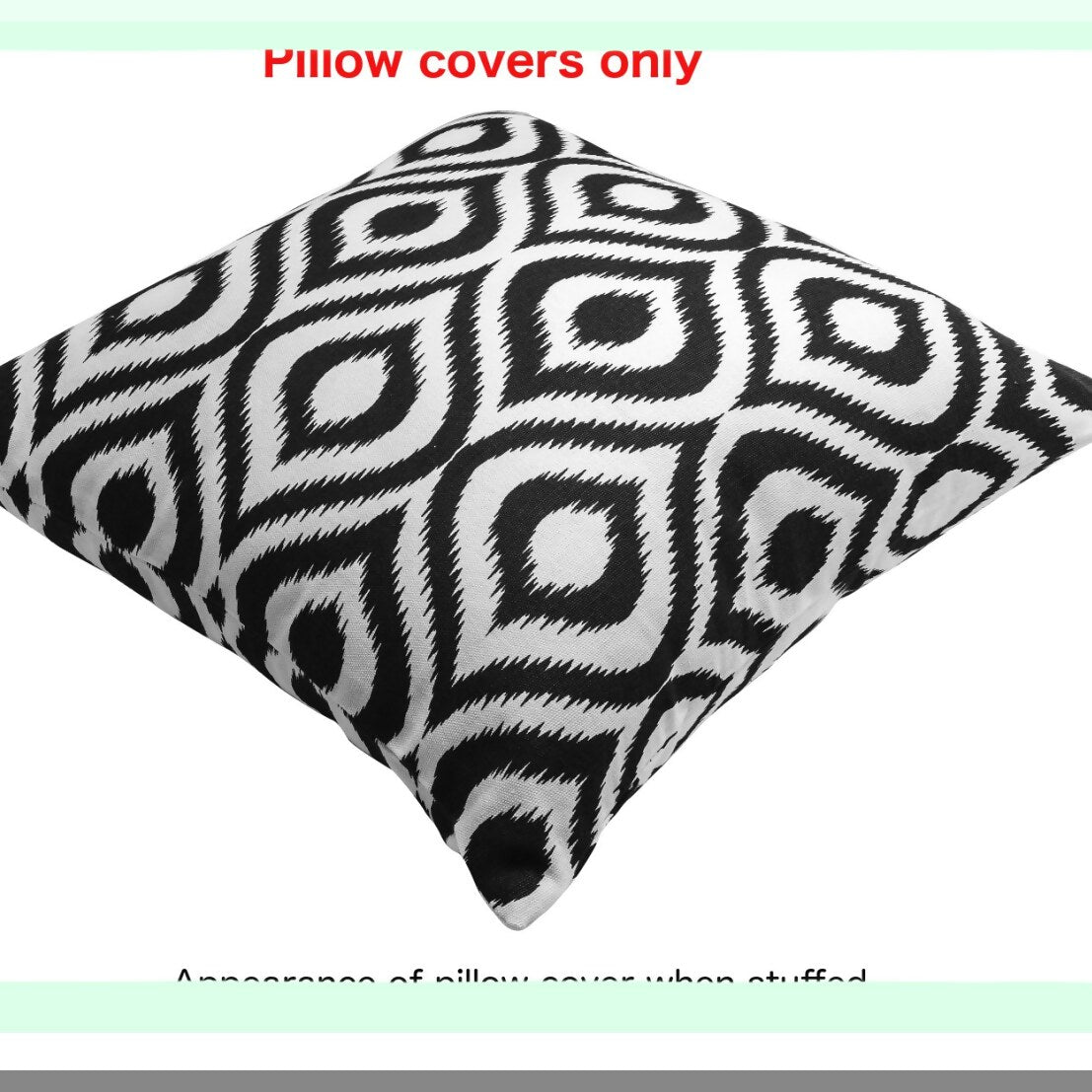 Black Ikat Ogee Cotton Throw Pillow Covers - Set of 2, 20x20 Inches - Decorative Accent Pillows for Home Décor - Boho Chic Cushion Cases