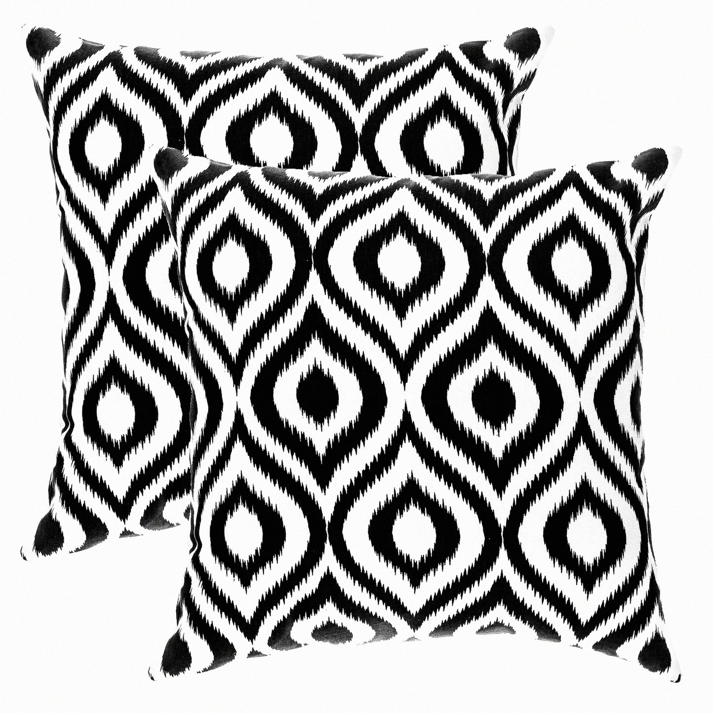 Black Ikat Ogee Cotton Throw Pillow Covers - Set of 2, 20x20 Inches - Decorative Accent Pillows for Home Décor - Boho Chic Cushion Cases