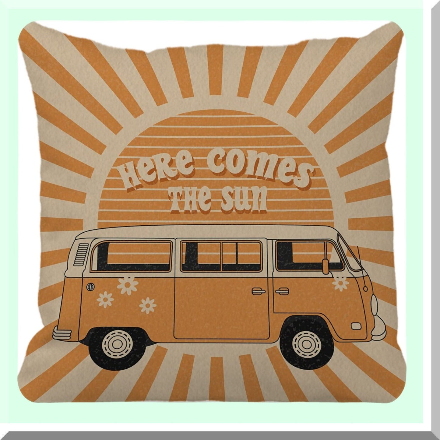 Sunshine Retro Decorative Pillow Cover - Hippie Orange Sun Throw Pillow Case 18x18