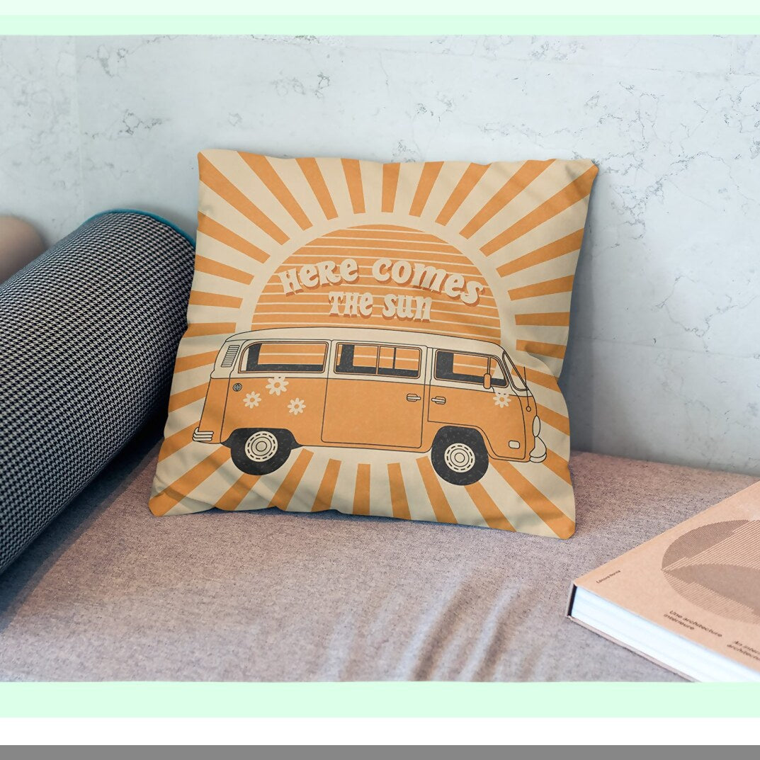 Sunshine Retro Decorative Pillow Cover - Hippie Orange Sun Throw Pillow Case 18x18
