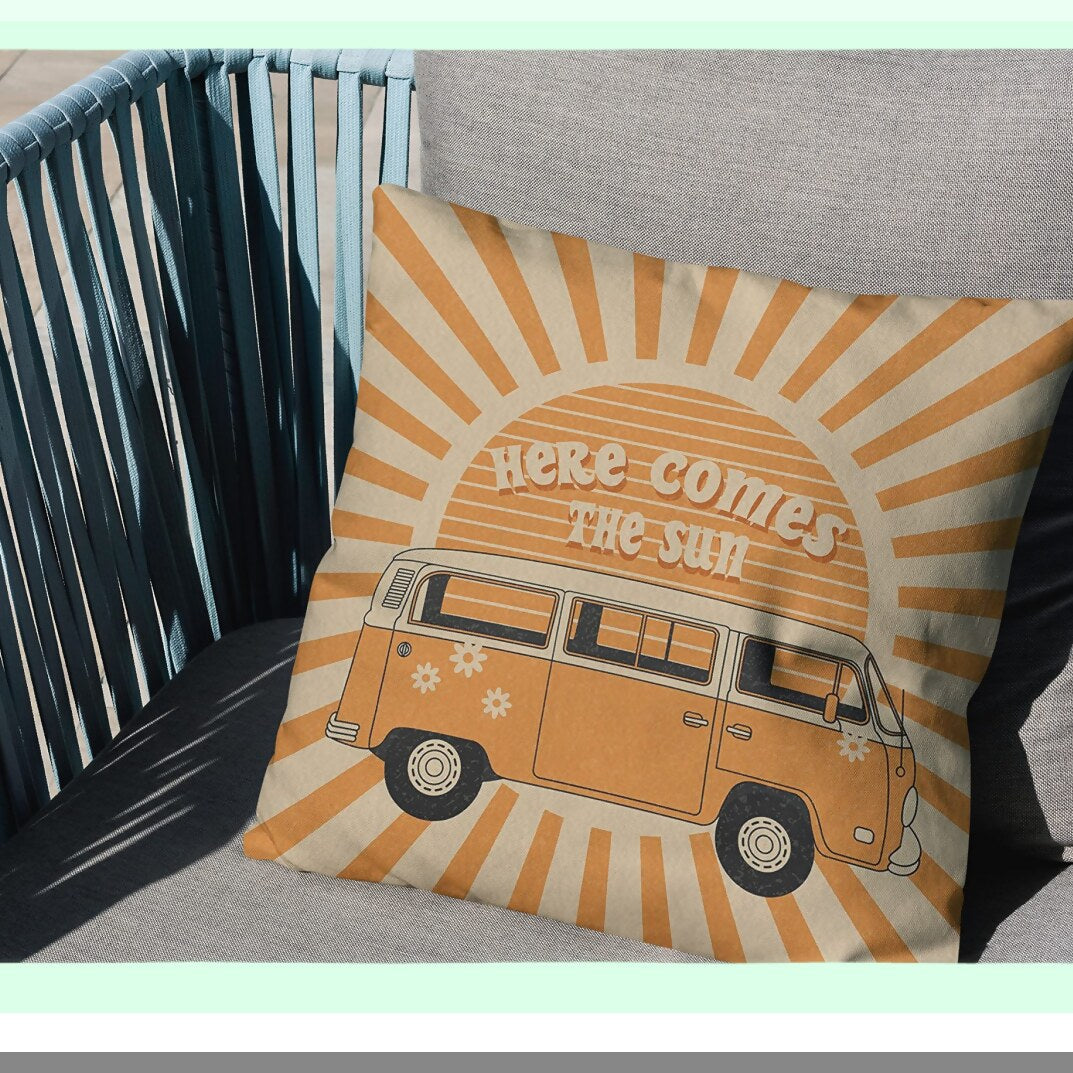 Sunshine Retro Decorative Pillow Cover - Hippie Orange Sun Throw Pillow Case 18x18