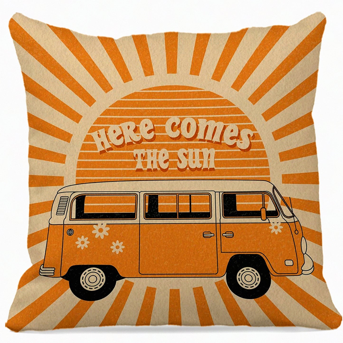 Sunshine Retro Decorative Pillow Cover - Hippie Orange Sun Throw Pillow Case 18x18