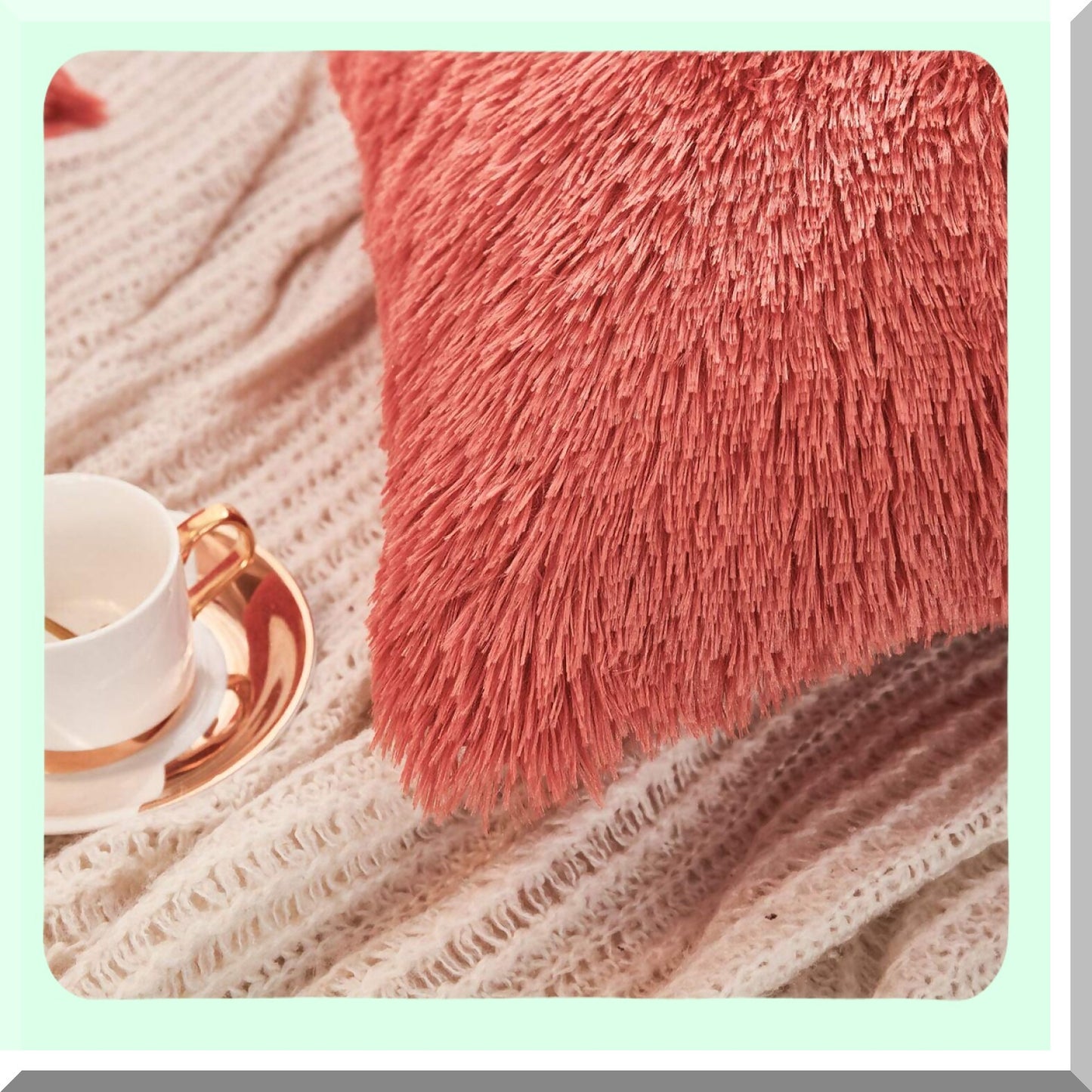 Fluffy Velvet Shaggy Cushion Set - Coral Orange Decorative Pillowcase for Couch, 18"X18" - Plush Throw Pillow Cover - Long Sd Design