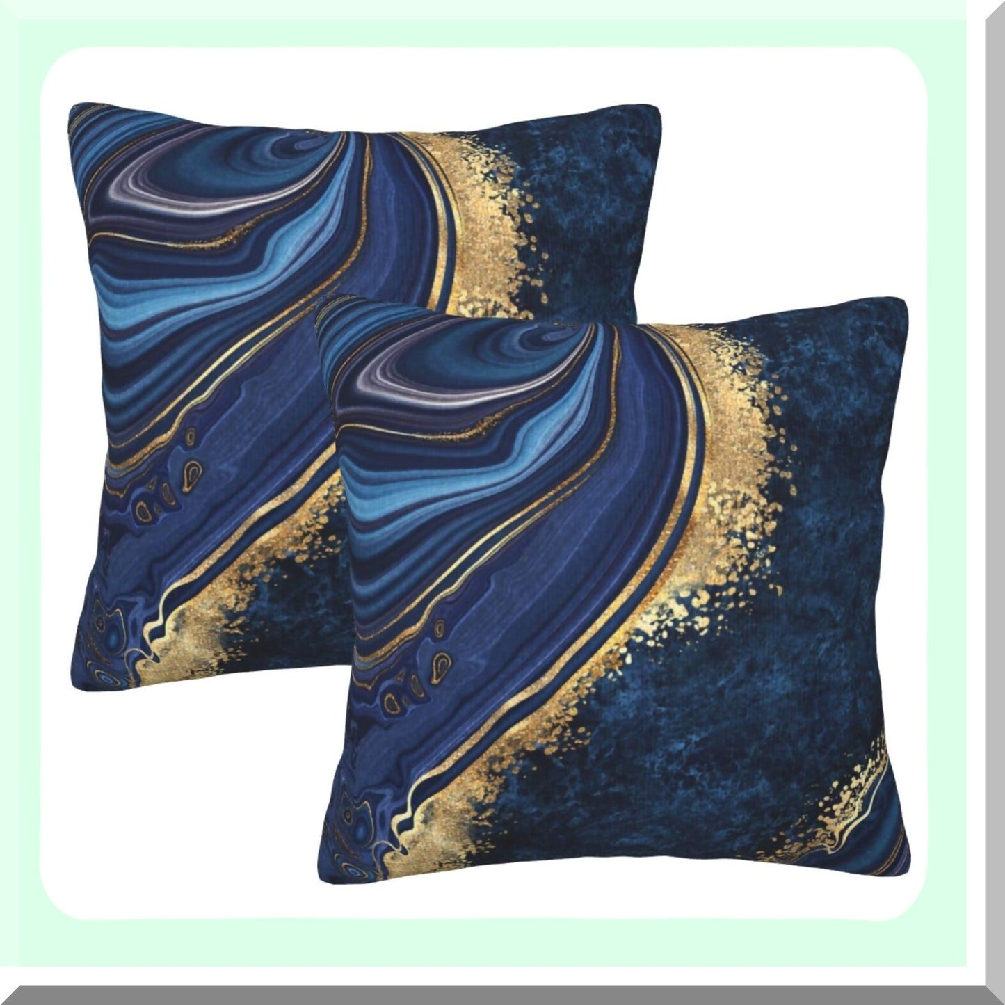 Blue Marble Square Pillowcase Set - 18x18 Inch Sofa Bedroom Living Room Car Cushion Cover - Texture Throw Pillow Cover - Set of 2