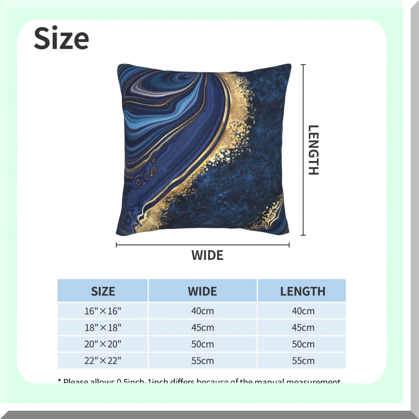 Blue Marble Square Pillowcase Set - 18x18 Inch Sofa Bedroom Living Room Car Cushion Cover - Texture Throw Pillow Cover - Set of 2