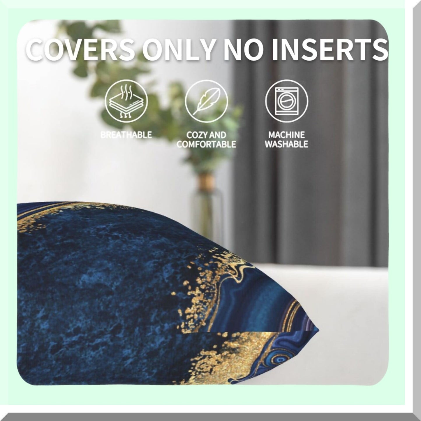 Blue Marble Square Pillowcase Set - 18x18 Inch Sofa Bedroom Living Room Car Cushion Cover - Texture Throw Pillow Cover - Set of 2