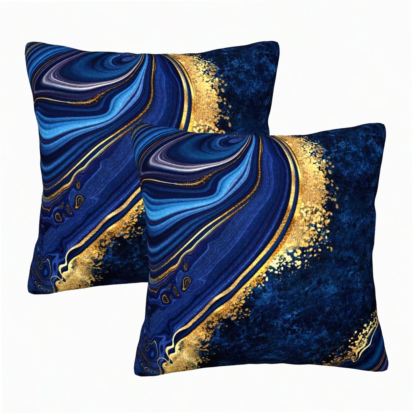 Blue Marble Square Pillowcase Set - 18x18 Inch Sofa Bedroom Living Room Car Cushion Cover - Texture Throw Pillow Cover - Set of 2