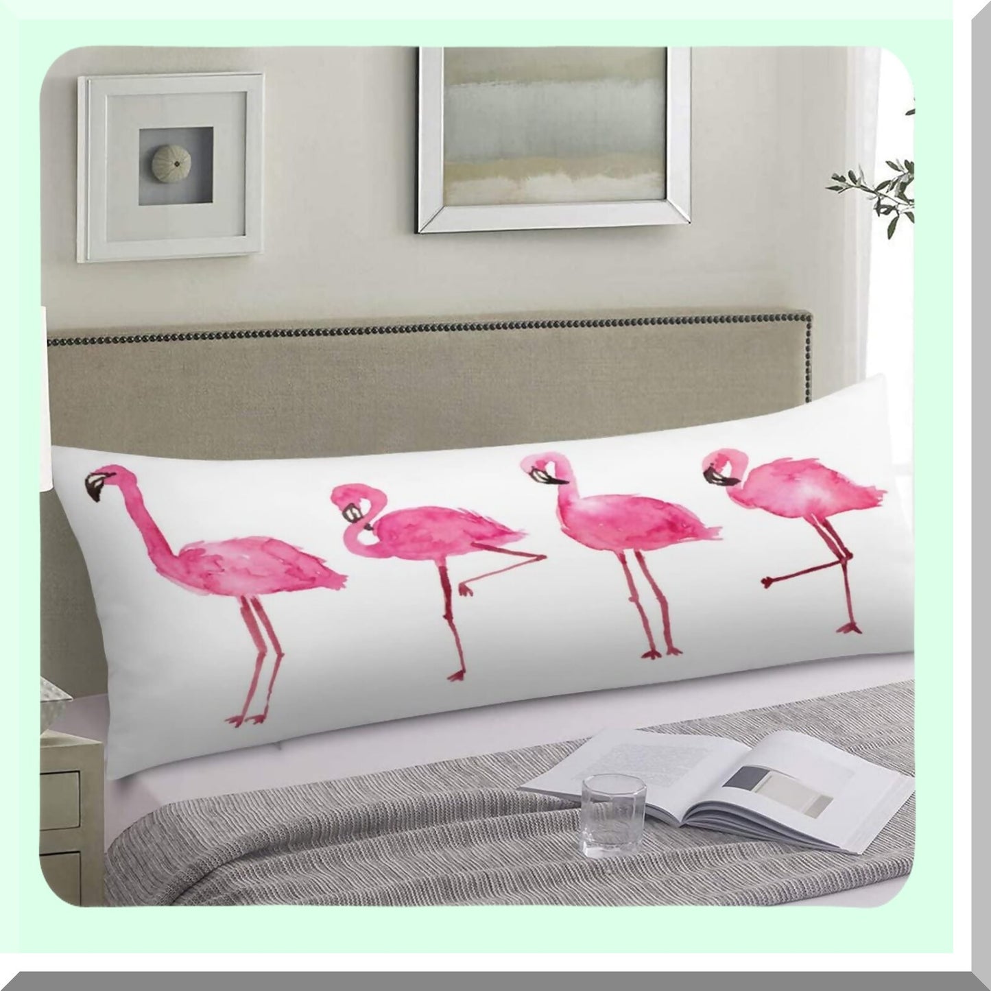 Tropical Flamingo Paradise Pillowcase - Exotic Bird Long Cover with Zipper for Bedding, Couch, Sofa - Cute Decorative Rectangle Protector 20"x54"
