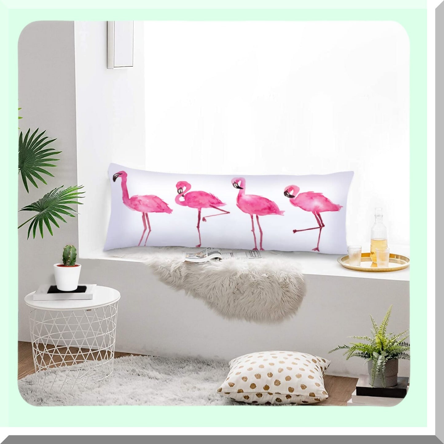 Tropical Flamingo Paradise Pillowcase - Exotic Bird Long Cover with Zipper for Bedding, Couch, Sofa - Cute Decorative Rectangle Protector 20"x54"