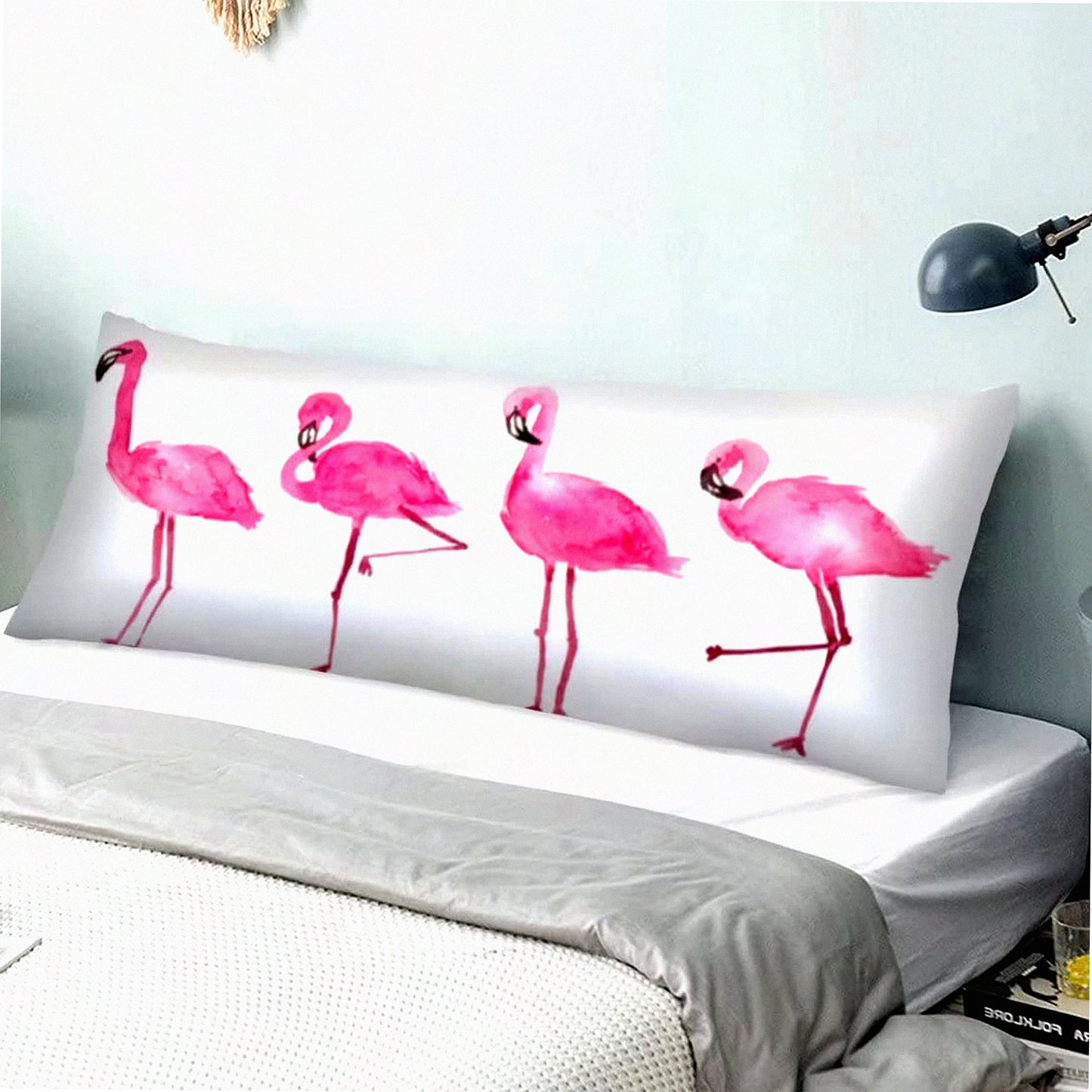 Tropical Flamingo Paradise Pillowcase - Exotic Bird Long Cover with Zipper for Bedding, Couch, Sofa - Cute Decorative Rectangle Protector 20"x54"