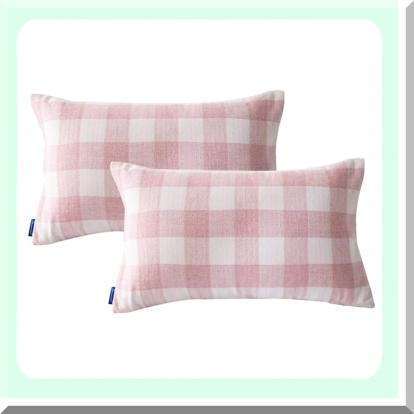 Checkered Pink Cotton Oblong Pillowcase Set - 12x20 Inch Throw Cushion Covers - Pack of 2 - No Insert - Soft and Stylish Home Decor Accessory